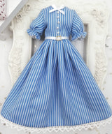 1/6 scale Blue White Pinstripe doll vintage outfit, made-to-order dress