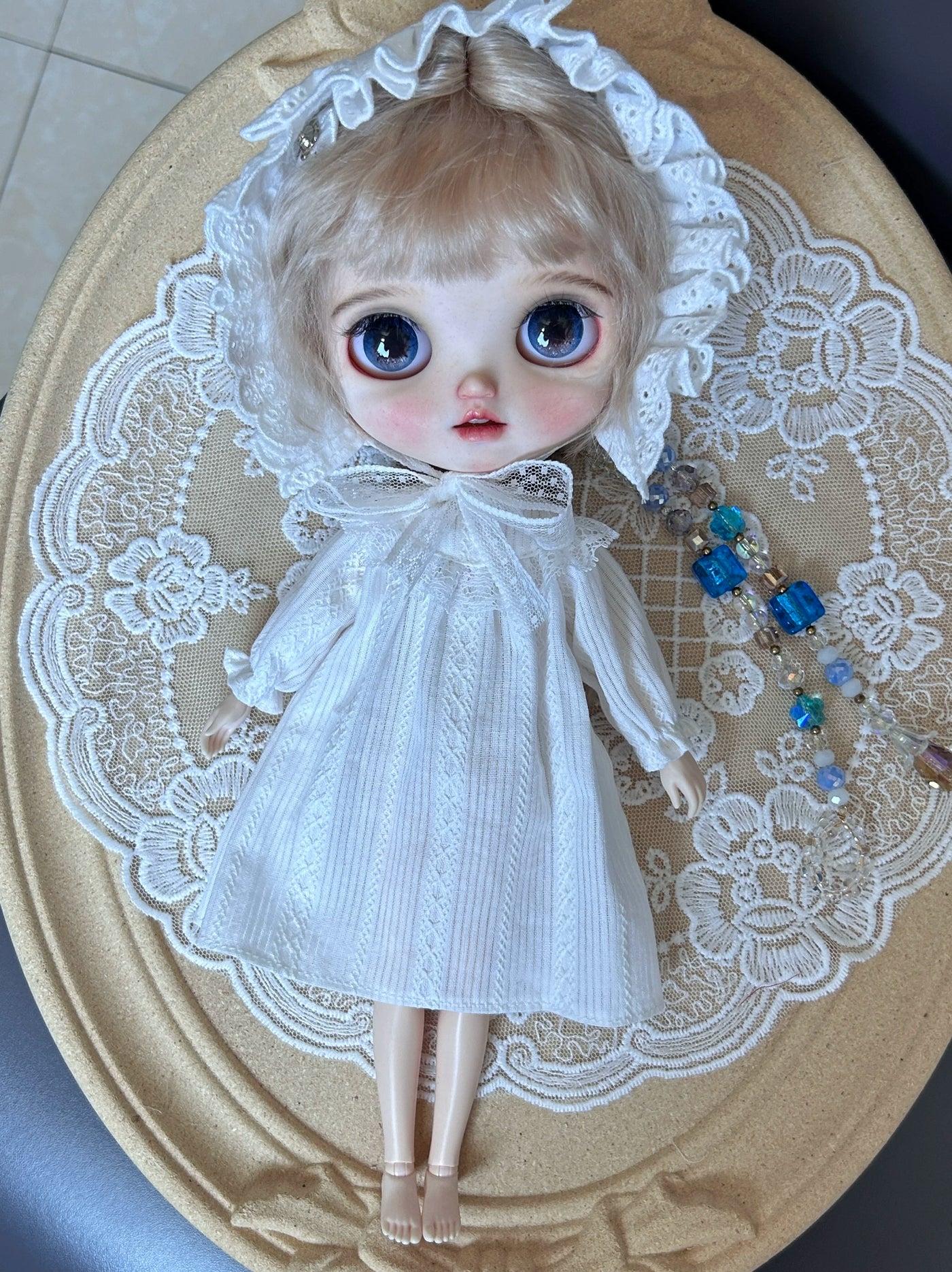 1/6ドール用 ホワイトワンピース｜長袖・半袖2タイプ｜ボンネット追加可｜Blythe・Obitsu24・Azone・Licca・Cherry対応
