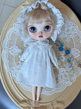 1/6ドール用 ホワイトワンピース｜長袖・半袖2タイプ｜ボンネット追加可｜Blythe・Obitsu24・Azone・Licca・Cherry対応