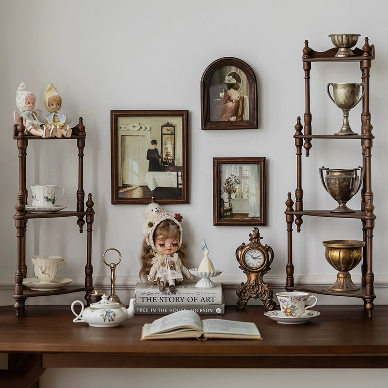 Vintage solid wood desktop storage shelf, cup holder, figurine toy desktop shelf, multi-layer display shelf