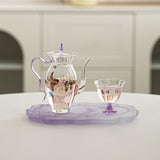 花見・ピクニック・お庭｜耐熱ガラス茶器｜茶器セット（ティーポット＋茶杯）／紫手提げバッグ