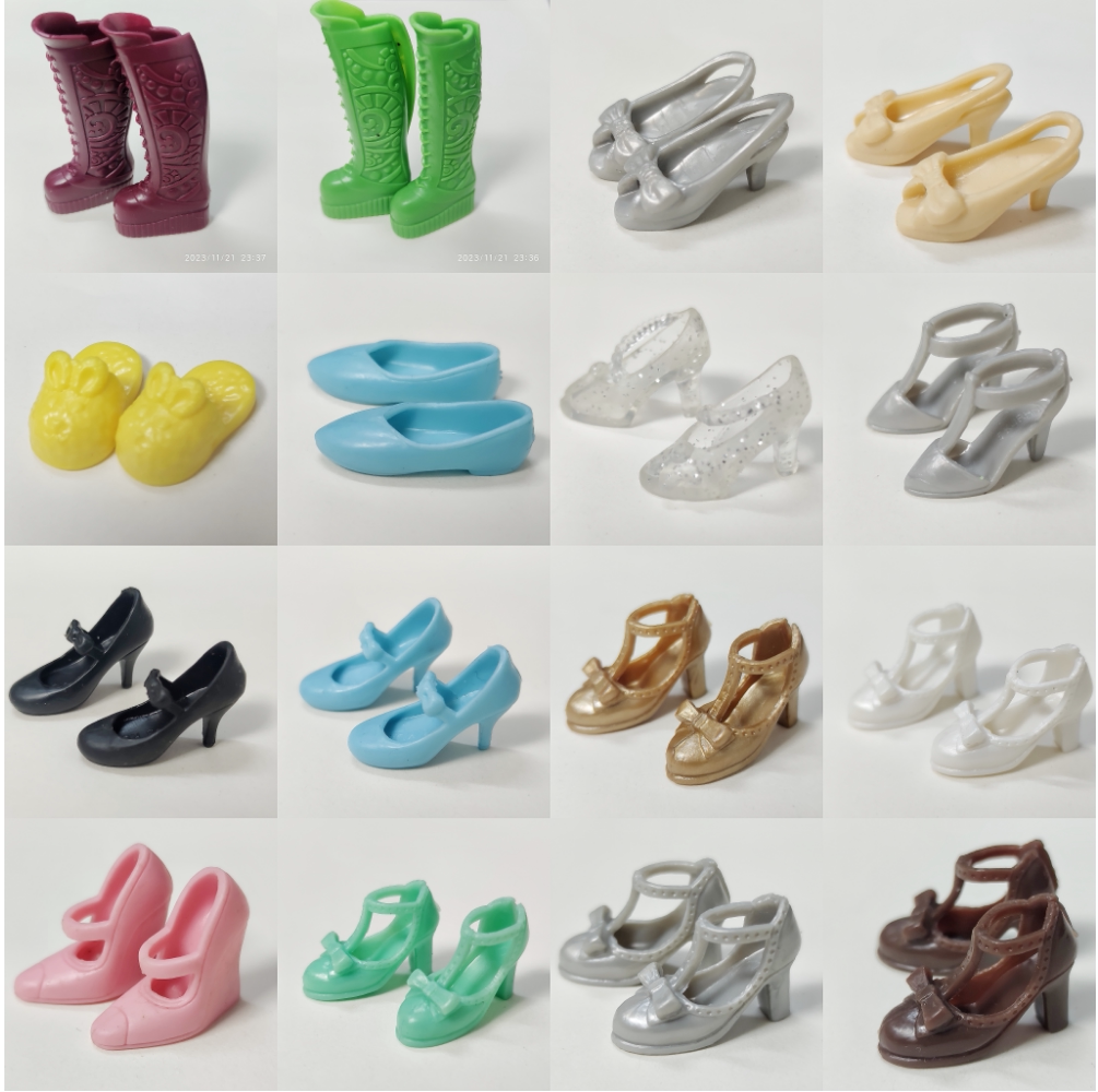 1/6 scale plastic doll shoes — colorful heels, flats and sandals, catalog view 1