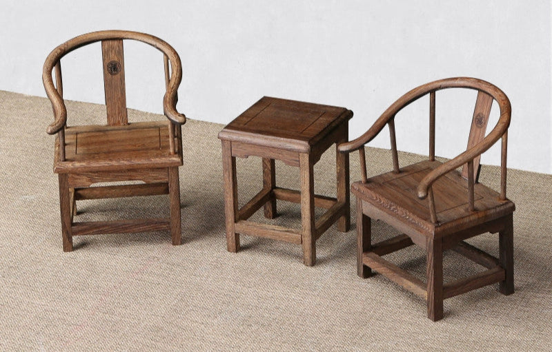 1/6 Scale Chinese Antique Style Table  Chair Set – 1 Table + 2 Chairs｜ Chinoiserie Style Dollhouse Furniture for dolls