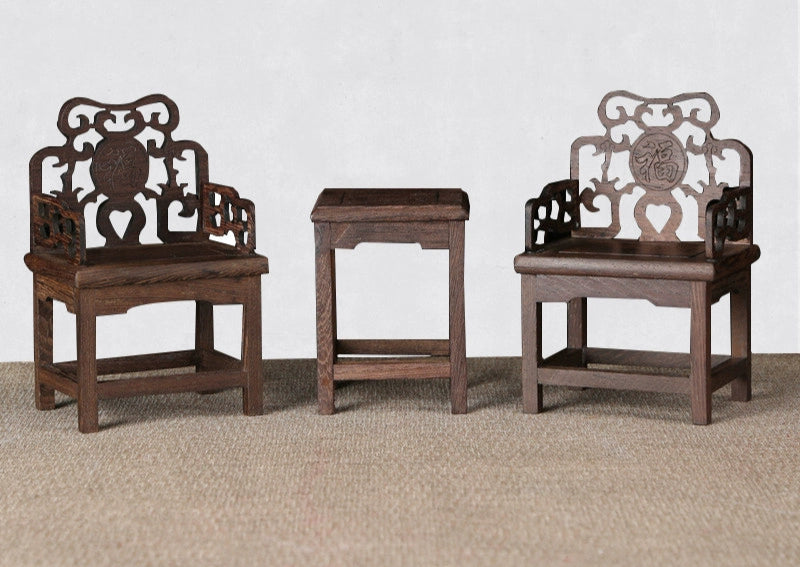 1/6 Scale Chinese Antique Style Table  Chair Set – 1 Table + 2 Chairs｜ Chinoiserie Style Dollhouse Furniture for dolls