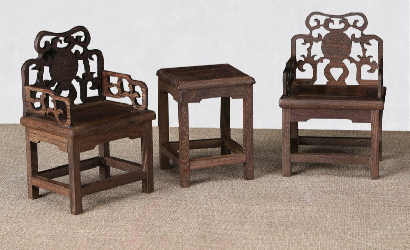 1/6 Scale Chinese Antique Style Table  Chair Set – 1 Table + 2 Chairs｜ Chinoiserie Style Dollhouse Furniture for dolls