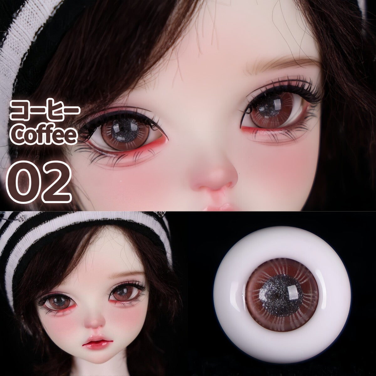 BJD glass eyes product detail image with Japanese and English color label