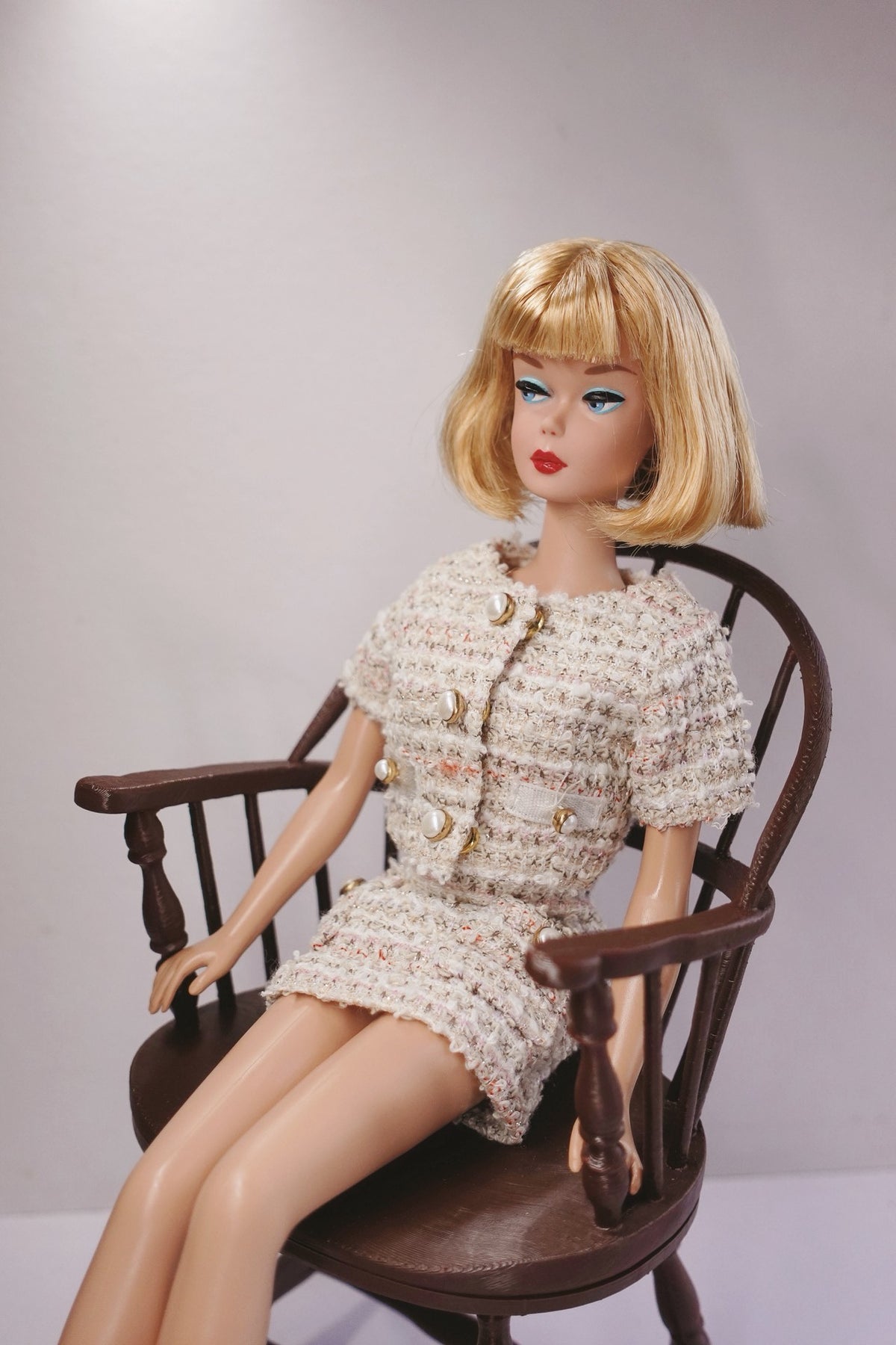 Vintage hoop-back miniature armchair for BJD doll photography