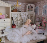 Blue princess ballet tutu dress for a 1/6 scale fashion doll, additional view.