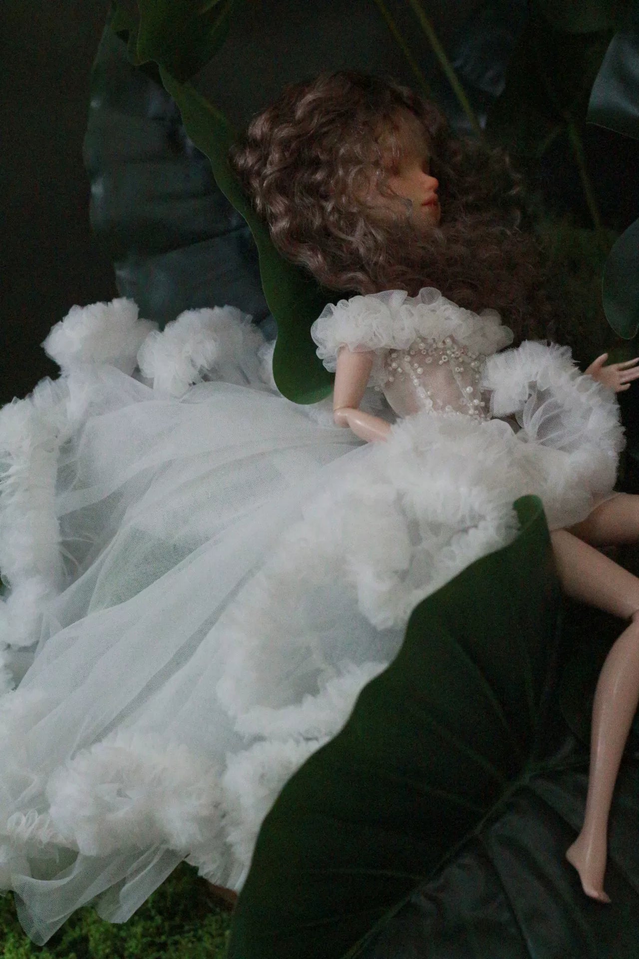 Blue princess ballet tutu dress for a 1/6 scale fashion doll, additional view.