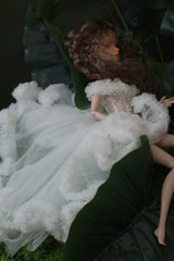 Blue princess ballet tutu dress for a 1/6 scale fashion doll, additional view.