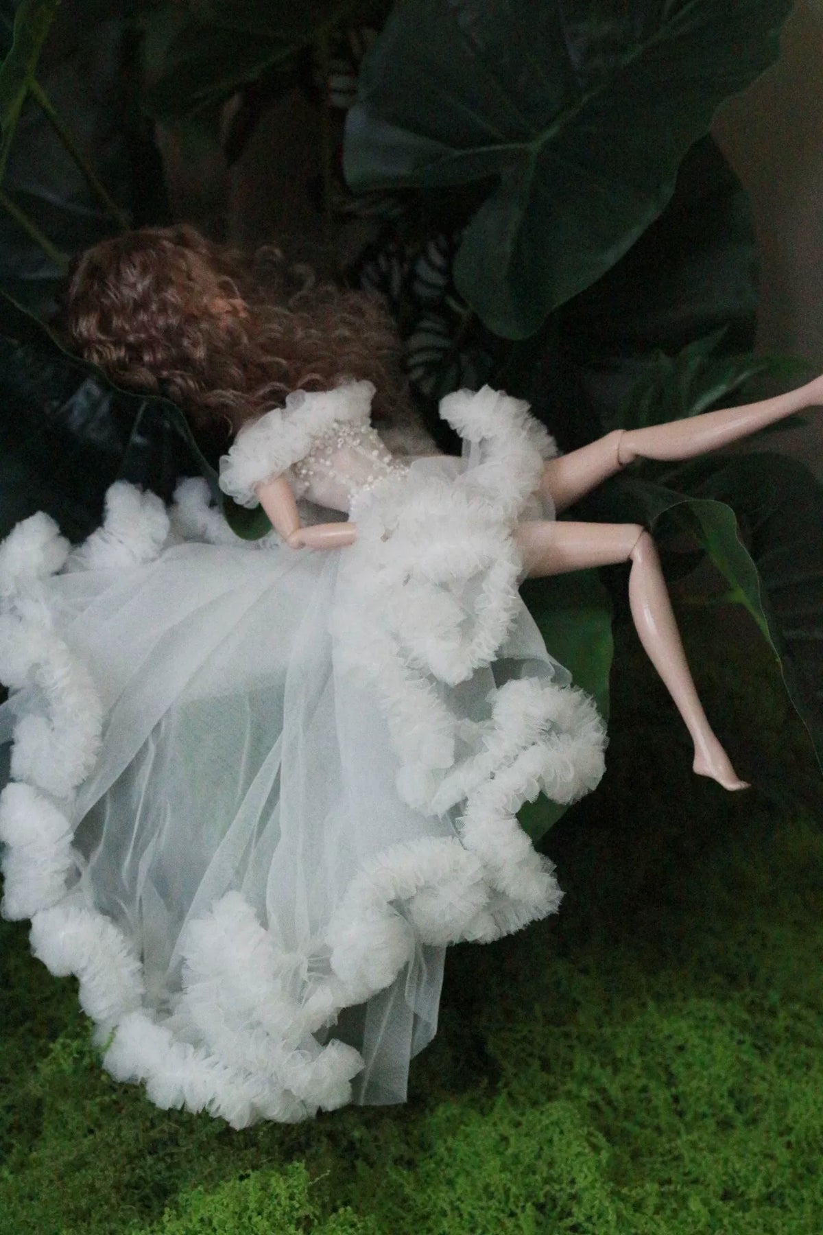 Blue princess ballet tutu dress for a 1/6 scale fashion doll, additional view.