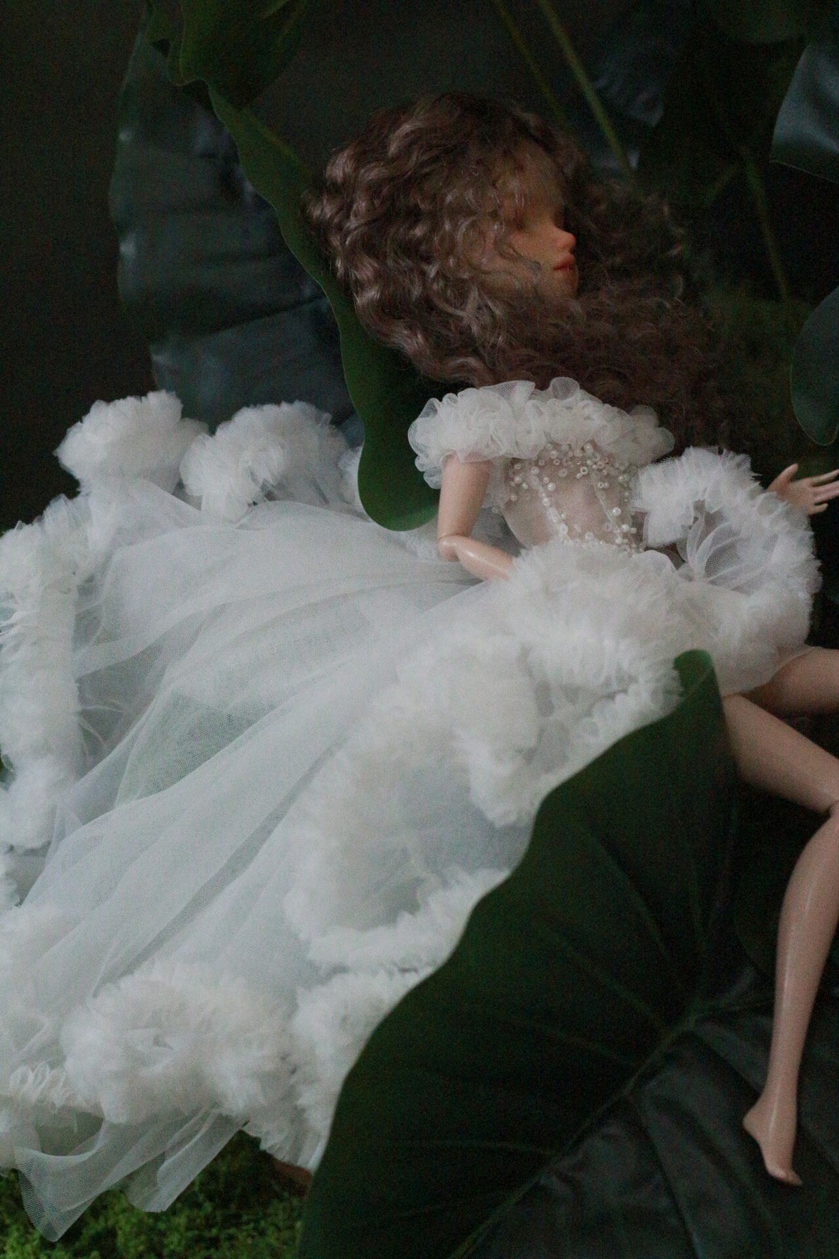 Blue princess ballet tutu dress for a 1/6 scale fashion doll, additional view.
