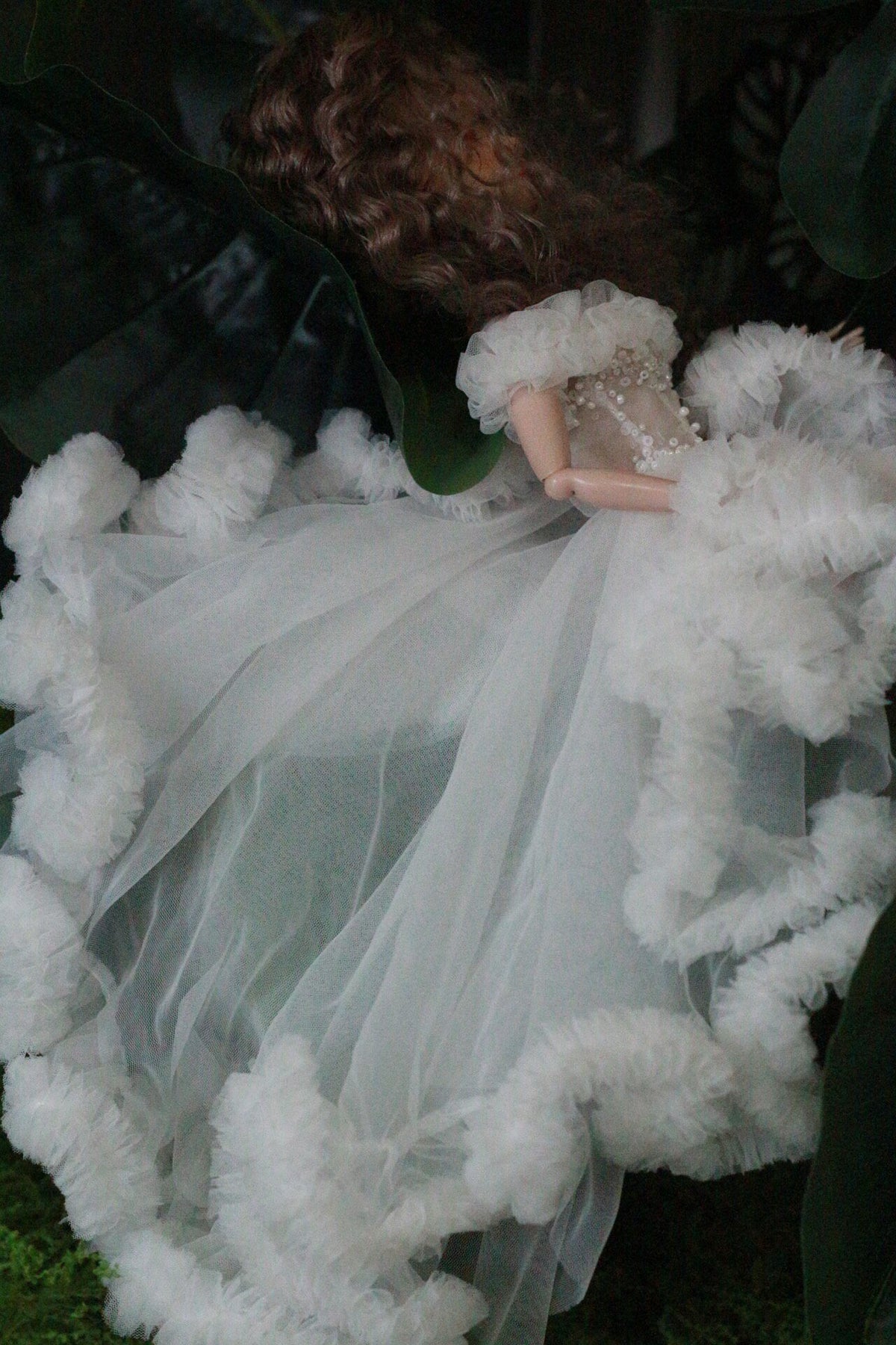 Blue princess ballet tutu dress for a 1/6 scale fashion doll, additional view.