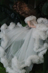 Blue princess ballet tutu dress for a 1/6 scale fashion doll, additional view.
