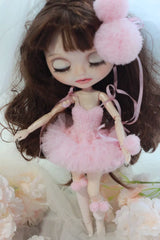Bubblegum pink princess ballet tutu dress for a 1/6 scale fashion doll, additional view.