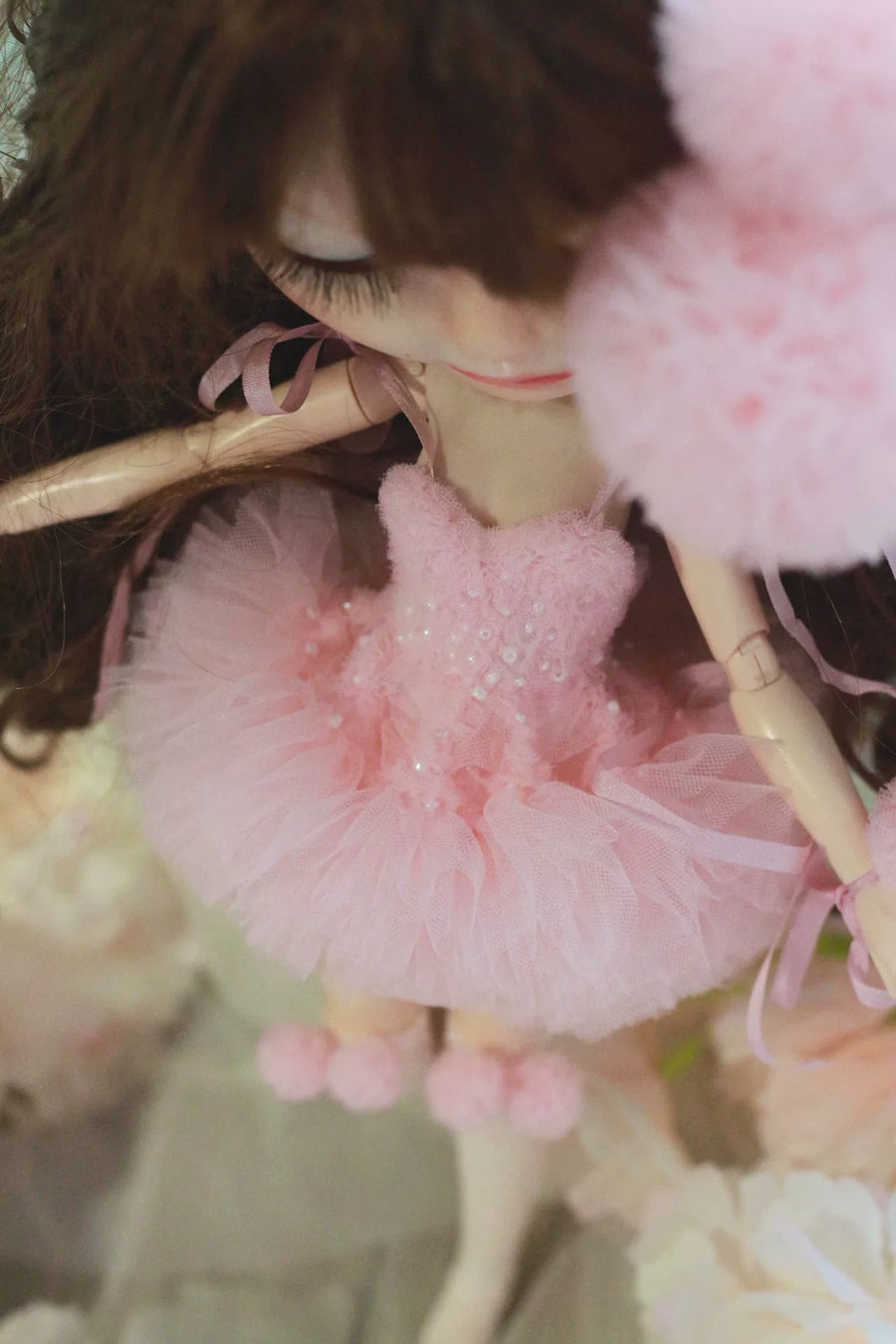 Bubblegum pink princess ballet tutu dress for a 1/6 scale fashion doll, additional view.