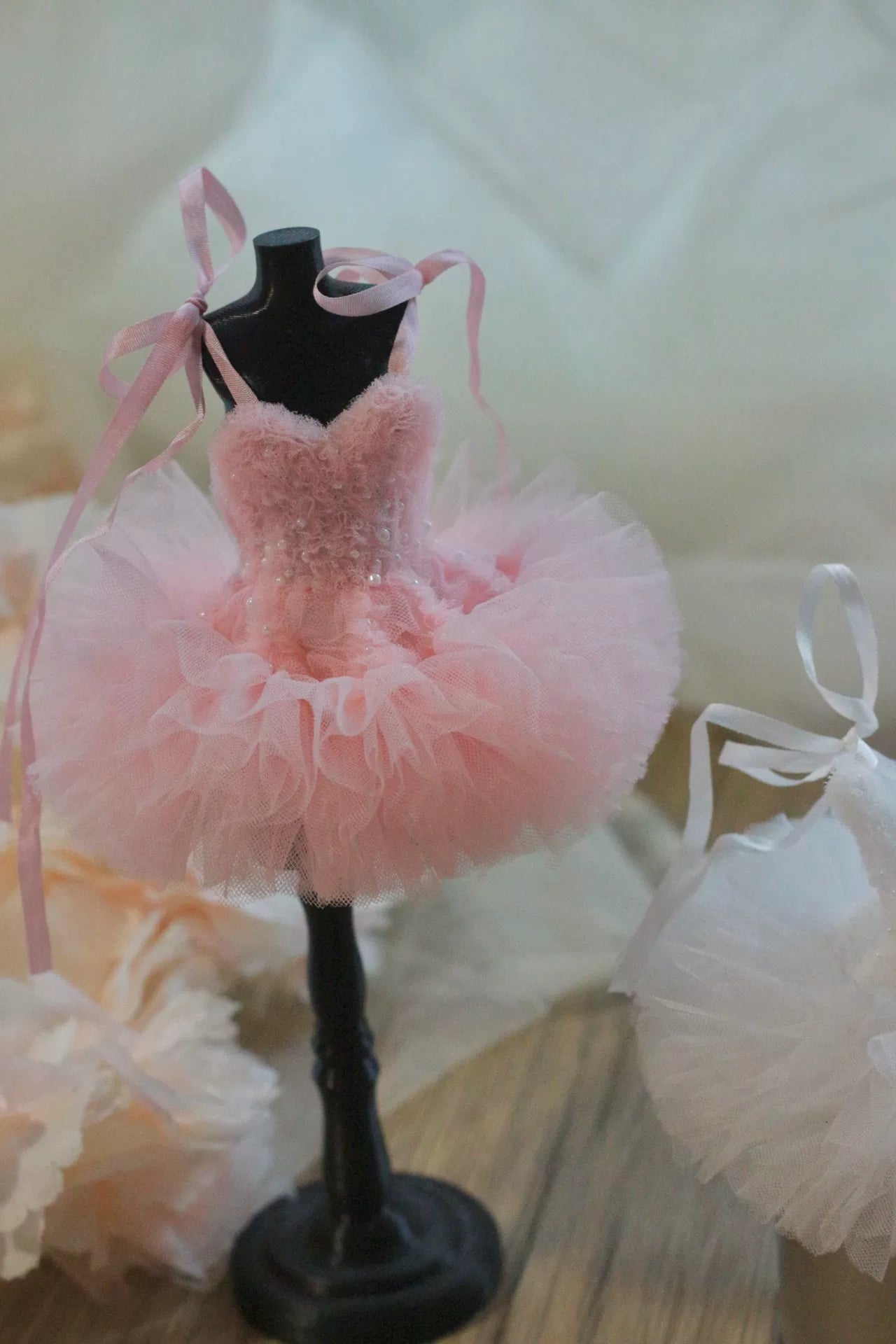 Bubblegum pink princess ballet tutu dress for a 1/6 scale fashion doll, additional view.