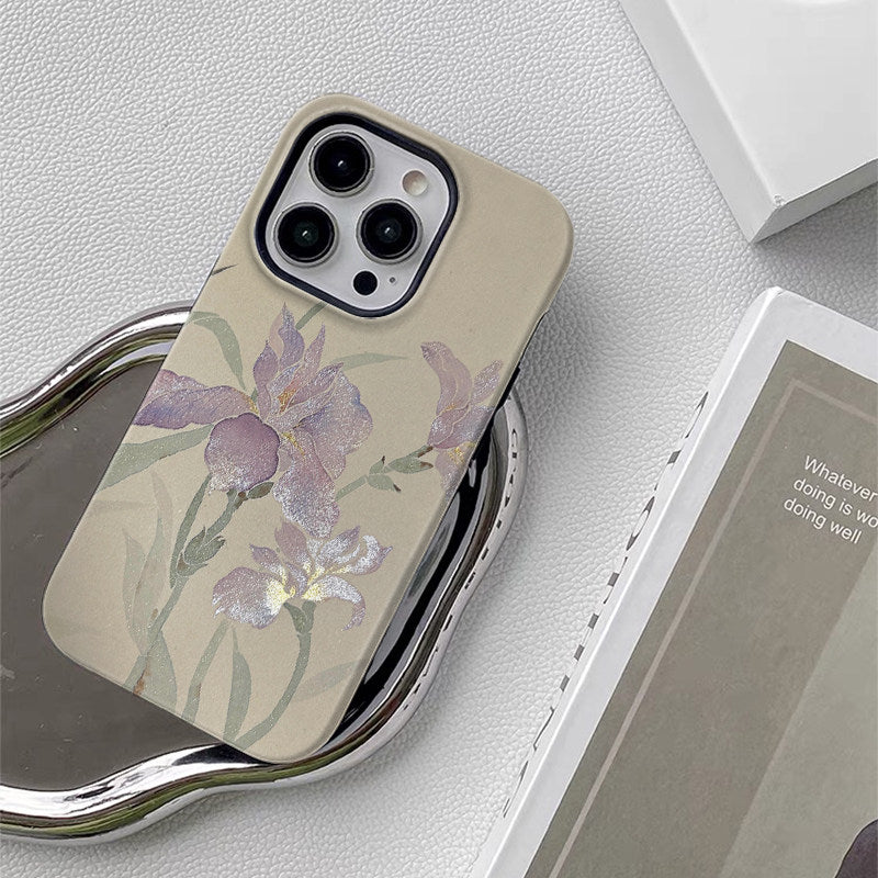 Elegant orchid floral iPhone case with refined design, available for multiple iPhone models.