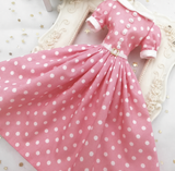 Vintage-style pink polka-dot dress for 1/6 fashion dolls