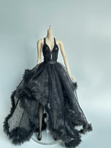 Black layered tulle gown for Barbie, Fashion Royalty, and Obitsu24 styling.