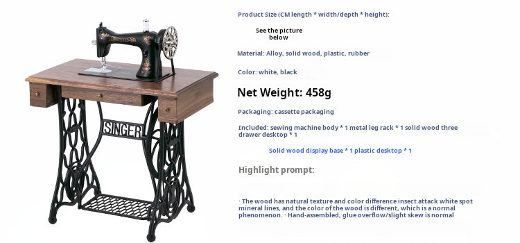 1/6 Scale Vintage Sewing Machine with Table – Miniature Dollhouse Furniture for BJD & Blythe