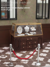 1/6 scale dollhouse blythe miniature sceneBJD black walnut brass glass display case