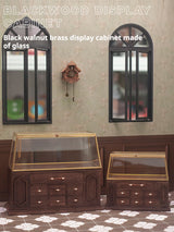 1/6 scale dollhouse blythe miniature sceneBJD black walnut brass glass display case