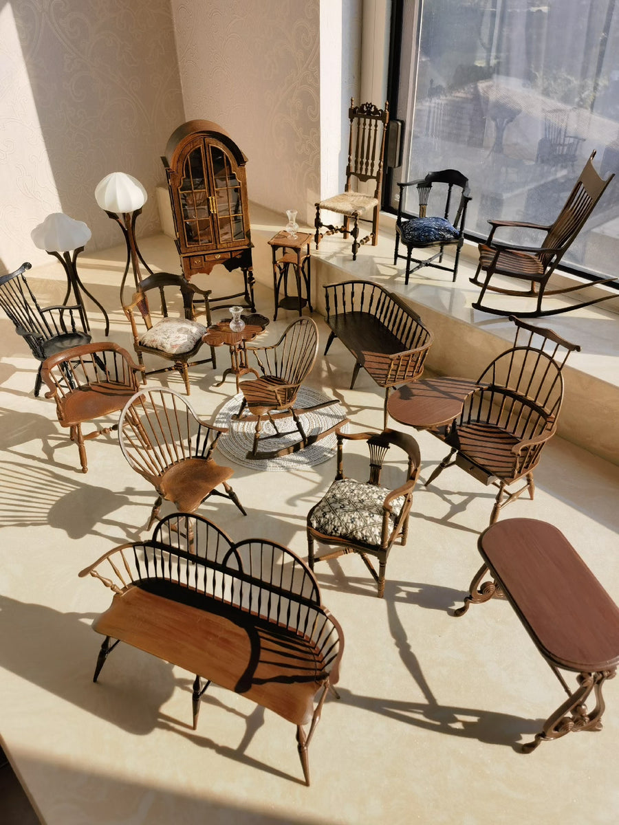 Vintage-style classic Windsor chair in a BJD miniature interior