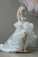White floral princess ballet tutu dress for a 1/6 scale fashion doll.