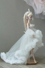 White floral princess ballet tutu dress for a 1/6 scale fashion doll, additional view.