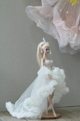 White floral princess ballet tutu dress for a 1/6 scale fashion doll, additional view.