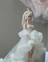 White floral princess ballet tutu dress for a 1/6 scale fashion doll, additional view.