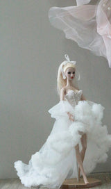 White floral princess ballet tutu dress for a 1/6 scale fashion doll, additional view.