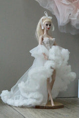 White floral princess ballet tutu dress for a 1/6 scale fashion doll, additional view.