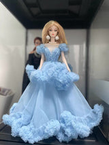 White princess ballet tutu dress for a 1/6 scale fashion doll, additional view.