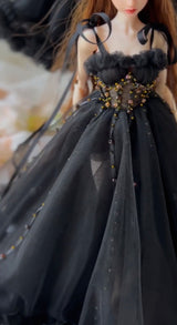 1/6 scale fashion doll wearing the Widow's Veil black lace gown.
